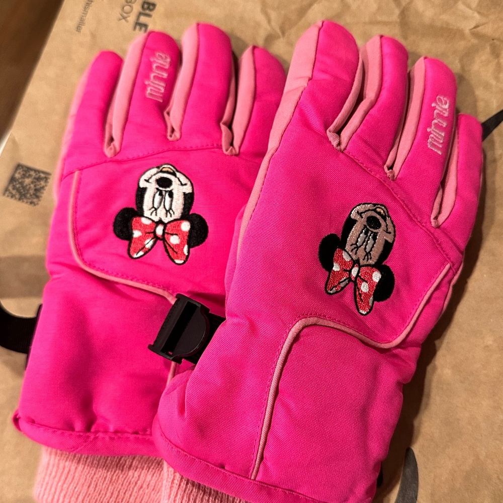 Disney Minnie Mouse Girls Ski Gloves Snow Gloves 3M insulate pink warm size 6-8